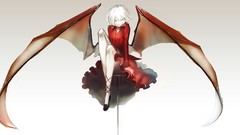 Shoes wings dress Vampires white hair sitting red dress short 