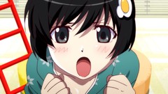 Short hair bakemonogatari black hair open mouth black eyes 