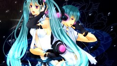 Short hair hatsune miku vocaloid miku append purple eyes tails 