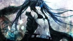 Shorts belts long hair blue eyes black rock shooter black hair 