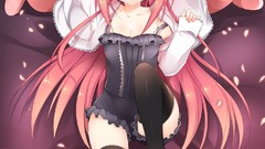 Shorts blush pink hair long hair anime girls green eyes cherry 