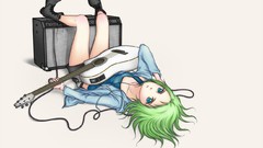 Shorts boots blue eyes vocaloid green hair Megpoid Gumi