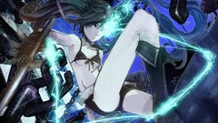 Shorts chains long hair anime girls boots blue eyes black rock 