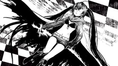 Shorts monochrome Swords boots black rock shooter black hair 