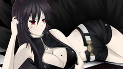 Shorts red eyes belts long hair anime girls black rock shooter 