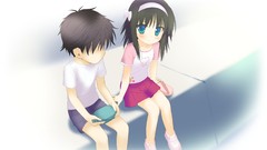 Shorts Ribbons blush anime girls short hair black hair shida 