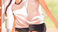 Shorts schoolgirls anime girls brunettes short hair braids 