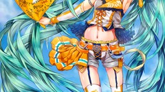 Shorts stockings long hair anime girls hatsune miku skies 