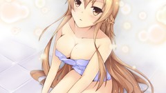 Shoulders long hair anime girls brown eyes brunettes sword art 