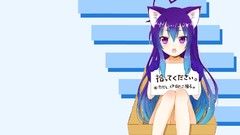 Sign cardboard white background blue hair long hair anime girls 