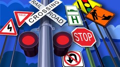 Signs traffic lights multicolor vectors railroad crossing 