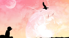 Silhouettes moon bird human