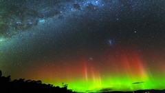 Silhouettes night sky aurora borealis