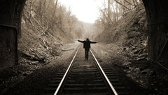 Silhouettes railroad tracks
