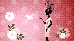Silhouettes woman Flowers Birds