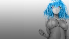 Simple woman faces blue hair touhou saigyouji yuyuko cleavage 