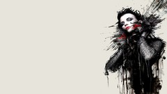 Simple woman lips brunettes artwork grey background