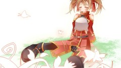 Sitting anime girls closed eyes brunettes short hair twintails 