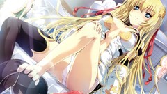 Sitting blondes long hair anime girls panties
