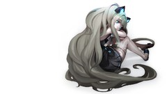 Sitting bows skirts long hair armpits blue eyes vocaloid gray 