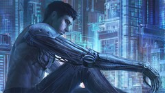 Sitting buildings cities science fiction cyborgs artwork 