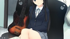 Sitting guitars skirts anime girls school uniforms akiyama mio 