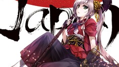 Sitting kimono long hair anime girls green eyes misaki kurehito 