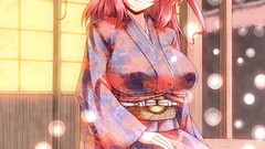 Sitting pink hair touhou onozuka komachi Japanese clothes huge 