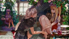 Sitting ponytails braids Umbrellas