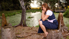 Sitting redheads dress woman