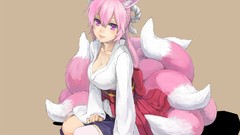 Sitting Ropes bows shadows pink hair long hair pink eyes anime 