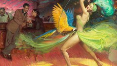 Situation feathers Parrots dancing spotlight dancers artwork 