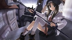 Skirts anime girls brunettes school uniforms cityscapes
