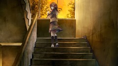 Skirts anime girls brunettes school uniforms stairways original 