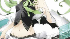 Skirts anime girls green eyes hatsune miku vocaloid green hair