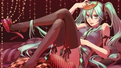 Skirts anime girls hatsune miku vocaloid thigh highs aqua hair 