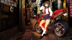 Skirts anime girls school uniforms motorbikes