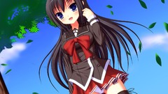 Skirts blue eyes seifuku black hair panties upskirt thigh highs