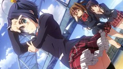 Skirts blue hair anime girls blue eyes brunettes school 