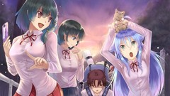 Skirts blue hair anime girls blue eyes green eyes