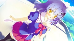 Skirts blush anime girls yellow eyes purple hair game cg