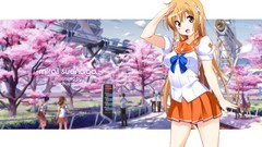 Skirts blush long hair anime girls brown eyes brunettes school 