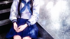 Skirts blush long hair anime girls school uniforms original 