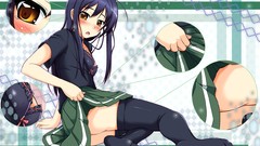 Skirts blush long hair anime girls school uniforms yellow eyes 