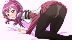 Skirts blush long hair pantyhose seifuku purple hair yuru yuri 