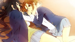 Skirts long hair anime girls brown eyes brunettes school 