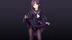 Skirts long hair anime girls school uniforms pantyhose purple 