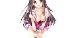 Skirts long hair black hair cleavage panties Simple Background 