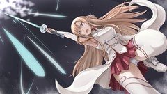 Skirts long hair brown eyes brunettes underwear panties sword 