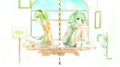 Skirts long hair green eyes goggles short hair hatsune miku 